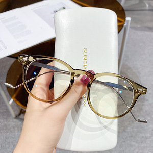 กรอบแว่นตาโลหะทรงกลม Sungia ป้องกันแสงสีฟ้า เลนส์ใส ทรงเต็มกรอบ สำหรับทุกเพศ - Product Image 1