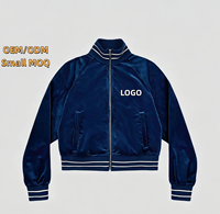 Blouson Bomber Rétro en Velours Personnalisé à Faible MOQ, Col Montant Côtelé Multi-Rayures, Manches Raglan, Fermeture Éclair Intégrale, Logo Personnalisé