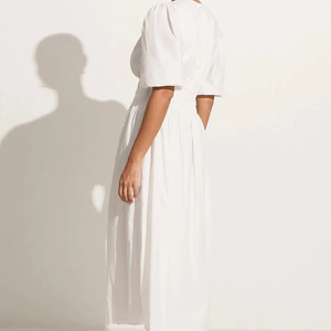 Robes longues maxi en lin 100% rétro, col cœur, manches bouffantes vintage personnalisées, qualité supérieure, décontractées, OEM - Product Image 5