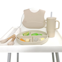Ensemble d'alimentation en silicone pour bébé, assiette ronde à 3 compartiments, sans bol, plat souple sans BPA pour tout-petits, facile à transporter