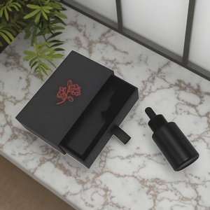 Vente en gros OEM – Flacon compte-gouttes en verre noir mat de 15 ml, 20 ml, 30 ml, 50 ml, 60 ml pour sérum d'huile essentielle pour barbe et cheveux, avec boîte en papier - Product Image 1