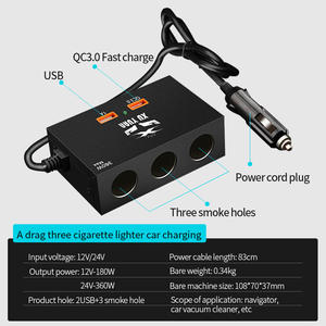 Chargeur de voiture à charge rapide, adaptateur allume-cigare, câble de charge 3-en-1 pour camion, USB haute puissance 360W - Product Image 4
