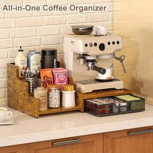 Estante de madera para almacenamiento de café con base para soporte de café, estante de 3 niveles para jarabes, estante de almacenamiento de condimentos para barra de café - Product Image 1