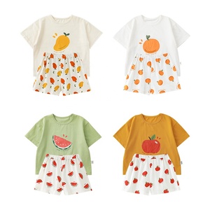 Ropa de verano para niñas, Conjunto de camiseta y pantalones cortos con estampado de frutas, de algodón, 2022 - Product Image 5