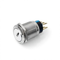 Interruptores de Llave HAOBO HB-19-22Y de 19mm, 2NO2NC, Latón y Plástico, 24V 3A IP40, Momentáneos, para Control Industrial y Electrónica Automotriz