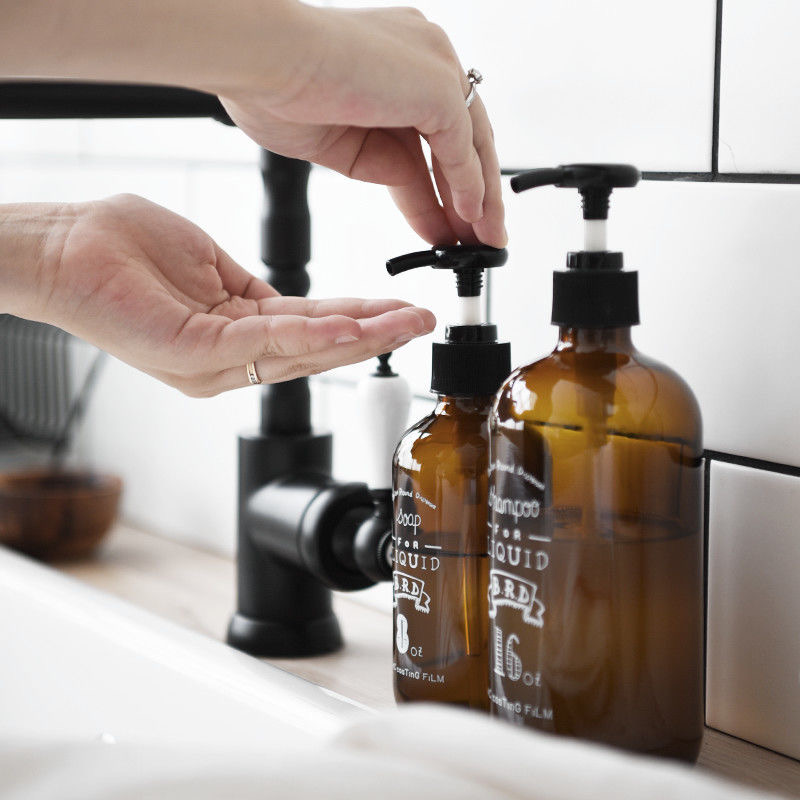 480ml colorful glass Bottles Thick Amber Glass Soap Dispenser with Stainless Steel Pump