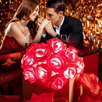 Bunga mawar mekar LED lampu tali dekoratif kamar tidur teras Natal pernikahan Hari Ibu Valentine hadiah dekorasi