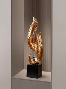 Adorno de Resina con Pluma Dorada y Base de Bola de Cristal, Escultura Decorativa Moderna para el Hogar, Vestíbulo de Hotel - Product Image 4