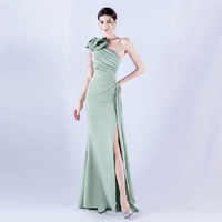 32075-S #   Robe de soirée avec décoration en chaîne de cristaux, fleurs artisanales, plissée, pour femmes rondes, grande taille, super grande taille