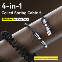 Cable de Datos Retráctil de Nailon 4 en 1 de 100W con Carga Rápida de 3A/5A para Teléfonos Móviles Tipo-C, Auriculares y Tabletas