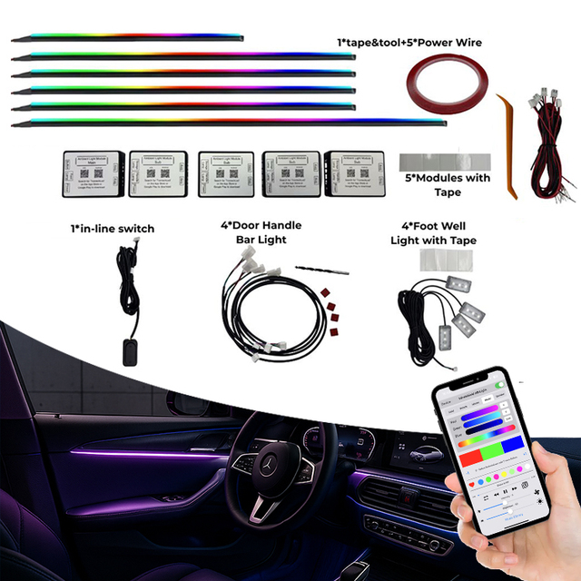 Independent Zone Control 2026 New Car LED Strip Lights Music Sync Interior Ambient Lamp RGB Multi Zone Control for All Cars