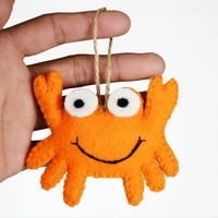 Jouets en feutre de laine faits à la main, crabe orange, doux, mignons, brodés, pour anniversaires, fabriqués au Népal, jouet en peluche, 10 cm, 2-7 ans