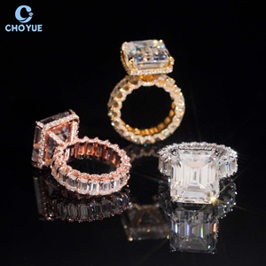 Gold Plated Moissanite Fully Band Iced Out Solid Sterling <b>Silver</b> 925 Hip Hop Jewelry VVS <b>Emerald</b> Moissanite Diamond Band <b>Ring</b> - Product Image 3