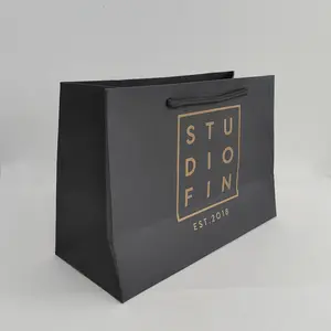 Custom Logo Large Black Matte Laminated Paper Shopping Tote Product Bags For Clothing Store With Your Own Logo