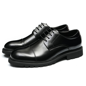 Chaussures habillées pour hommes en cuir véritable, style Oxford, bout rond, à lacets, couleur unie, semelle extérieure en caoutchouc, toutes saisons, pour le travail, vente en gros de chaussures pour hommes - Product Image 2