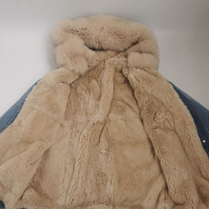 Wholesale Fox Fur Collar <strong>Denim</strong> <strong>Jacket</strong> Fashion Thick Warm Winter Soft Real Rex Rabbit Fur Jean <strong>Jacket</strong> <strong>Women</strong> - Product Image 4