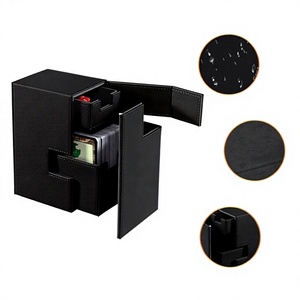 Boîte de rangement pour cartes de jeu en cuir PU résistant à l'eau, coins carrés noirs, durable, porte-cartes de tarot - Product Image 1