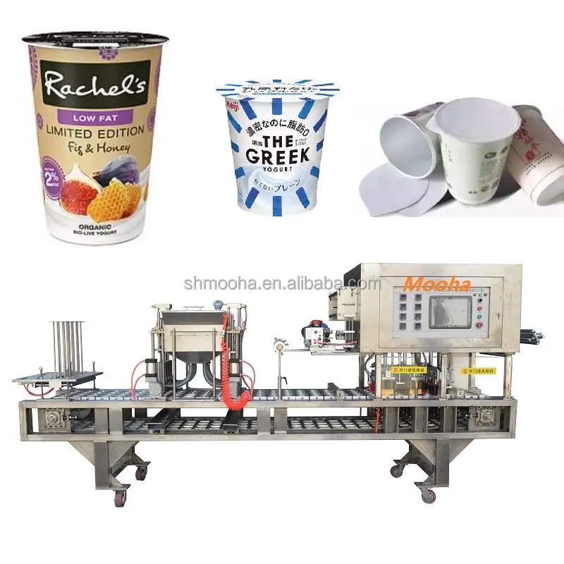 Máquina automática de llenado y sellado de tazas, 100ml, embalaje de vasos de Yogurt, máquina de sellado para salsa de miel y Ketchup