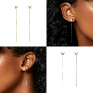 CANNER Exquises Boucles d'oreilles pendantes en argent sterling S925 avec zircon 5A et chaîne papillon pour filles, bijoux de fête d'été - Product Image 6