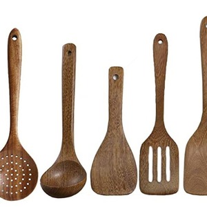 Wooden Spoon And Spatula Kit 5 Pieces Hand Wash Only For Cooking And Serving - Product Image 1