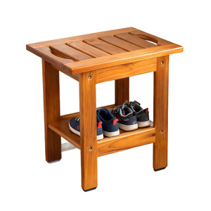 Tabouret de salle de bain en teck Le Rong 35x25.5x37.5cm avec porte-chaussures pour usage intérieur et extérieur - Product Image 5
