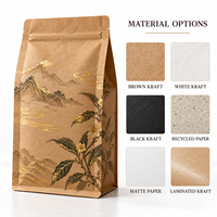 Sachet personnalisé en papier kraft sans fenêtre pour thé Oolong, scellé sur huit côtés, avec marquage à chaud, pour la vente au détail et en gros