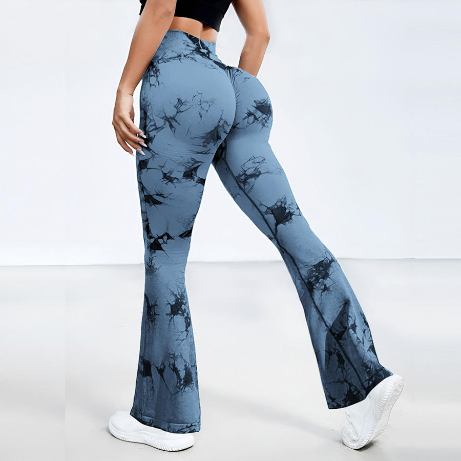 Women High Waist Soft Comfort Tie Dye Seamless Scrunch Back Flare Pants