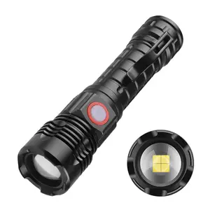 Senter led Zoom taktis isi ulang USB, senter paling kuat LED XHP50 18650 luar ruangan berkemah 5 mode