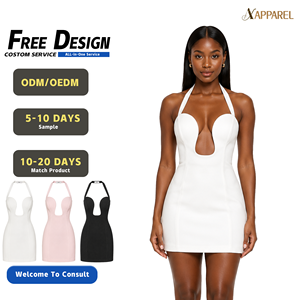 Robe mini moulante A&J pour femme, col halter plongeant avec armature en U, corsage structuré, couture princesse, dos ouvert, GRS Private Label ODM - Product Image 1