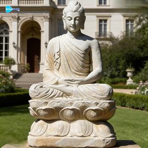 प्राकृतिक पत्थर की उच्च गुणवत्ता वाला बुद्ध बैठा सफेद पत्थर की संगमरमर की मूर्ति - Product Image 3