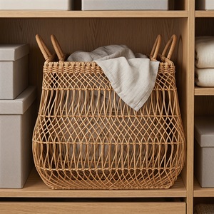Woven Rattan Laundry <b>Basket</b> Rectangle Washable Storage <b>Basket</b> For Clothing Organizer - Product Image 3