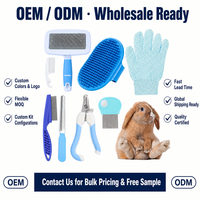 Kit de toilettage simple en acier inoxydable pour petits animaux, 8 en 1 : Brosse démêlante, Gant de massage, Coupe-ongles sécurisé pour lapins et cochons d'Inde