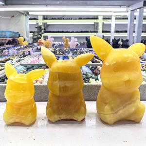 Vente en gros de sculptures de Pikachu en calcite jaune naturelle, sculptées à la main, grandes sculptures de Pokémon de dessin animé pour les cadeaux et l'artisanat en cristal DIY - Product Image 1
