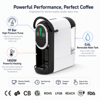 Machine à café intelligente numérique multi-compatible pour Nespresso, Dolce Gusto, K Cup, café moulu, machine à expresso domestique