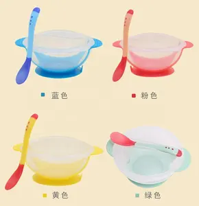 Baby Sucker Bowl Children's Tableware Baby Learning Dish with Bowl Set PP Temperature Sensing Baby Feeding Bowl Spoon Dishes