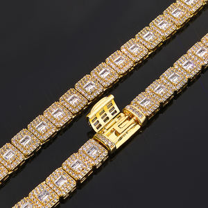 Gelang Hip Hop NUOYA Berlapis Emas, Rantai Tennis Bertabur Zirkon Potongan Baguette dan Bulat, Perhiasan Mewah untuk Wanita - Product Image 3