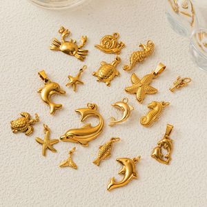 Amuleto de Vida Oceánica |   Colgante de Acero Inoxidable Chapado en Oro PVD de 18K con Forma de Animal Marino para la Creación de Joyería DIY |   Concha de tortuga, estrella de mar y delfín - Product Image 3