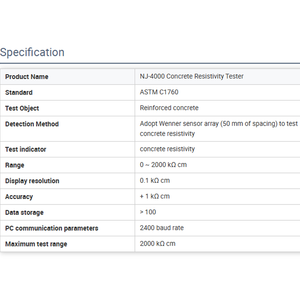 Test de pénétration du chlorure Compteur de résistivité du béton NJ-4000 résistivité électrique du béton Compteur de résistivité de surface du béton - Product Image 5