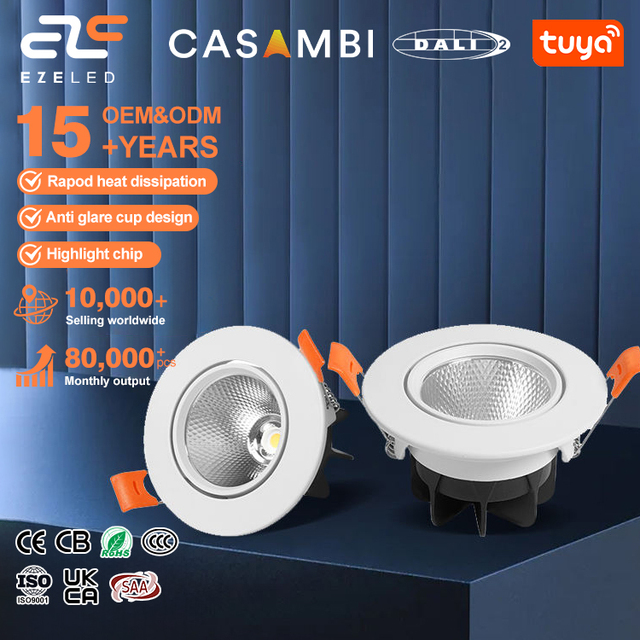 EZELED Manufacturer Factory Sale Dimmable Adjustable Recessed Ceiling Downlight 12w 15w20w 30w 40w  Trimless Led Cob Down Light