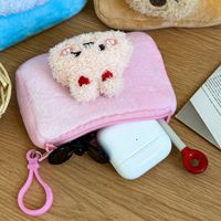 Porte-monnaie mignon en peluche d'animal, frais et doux, pliable, sac à monnaie miniature carré pour étudiant, sac à écouteurs, dessin animé, pendentif en forme de cœur pour fille, porte-clés