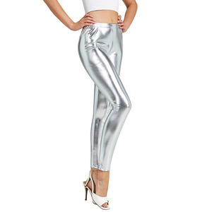 Hot Gold Stamping Womens Pants Sexy <strong>Faux</strong> <strong>Leather</strong> Pants Metal Reflective <strong>Trousers</strong> - Product Image 3