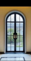 Puerta de Vidrio con Arcos Franceses en Negro Brillante para Entrada, Diseño Interior con Diseño Gráfico, Característica Resistente al Viento, Garantía de 5 Años