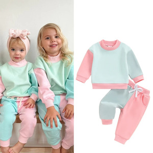 Autunno e Inverno Set di <span class=keywords><strong>abbigliamento</strong></span> per <span class=keywords><strong>neonata</strong></span> nuova moda colorata felpa con giuntura pantaloni della tuta stringati ragazza 2 pezzi baby suit lbc - Product Image 2