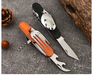 ชุดอุปกรณ์รับประทานอาหารอเนกประสงค์ 6-in-1 สแตนเลส พับได้ มีด ส้อม ช้อน ชุดปิกนิกพกพาสำหรับกิจกรรมกลางแจ้ง - Product Image 6