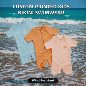 Kids <b>Swim</b> <b>Romper</b> Short Sleeve Zip Front Bathing Suit Printed Polyester Spandex Ocean Swimwear - Product Image 2