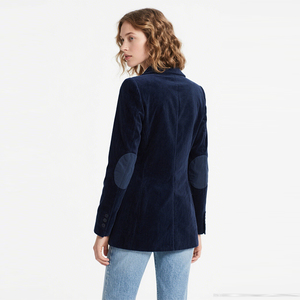 Navy Corduroy <strong>Elbow</strong> <strong>Patch</strong> Single-Breasted Women's <strong>Blazer</strong> Jacket for Casual Office Commute Ladies <strong>Blazer</strong> - Product Image 3