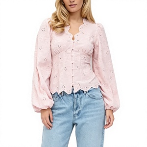 Blusa de Mujer Personalizada con Bordado Rosa y Cuello Peter Pan |   Top Vintage Estilo Prairie Chic con Mangas Abullonadas |   Primavera Verano - Product Image 3