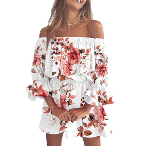 Dropshipping Shopify Robe courte à imprimé floral à épaules dénudées pour femmes grandes tailles, style décontracté d'été - Product Image 1