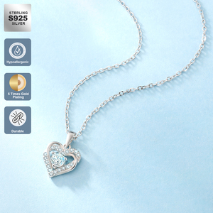 Moissanite Heart Necklace 1 Carat Lab <strong>Created</strong> Diamond Pendant 14K White Gold Plated 925 Sterling Silver Chain Women Jewelry Gift - Product Image 2