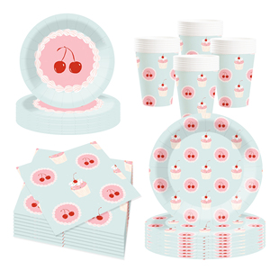 Fournitures de décoration d'anniversaire DAMAI sur le thème des cerises pour baby shower, assiettes en papier jetables, serviettes, ensemble de vaisselle pour fête sur le thème des cerises - Product Image 3